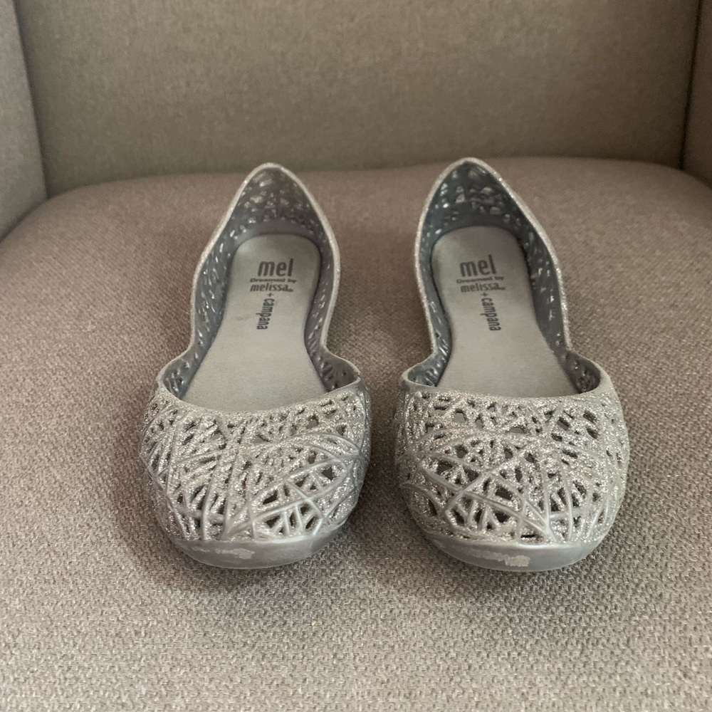 Mini Melissa Size 11 Sparkly Silver/Gray Flats